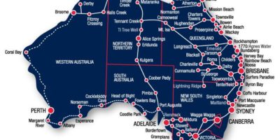 Map of the popular routes traveling around Australia