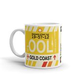 Read more about the article OOL Gold Coast Coffee Mug • Airport Code & Vintage Baggage Tag Design