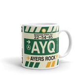 Read more about the article AYQ Ayers Rock Coffee Mug • Airport Code & Vintage Baggage Tag Design