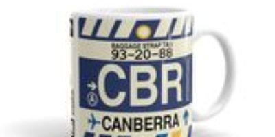 CBR Canberra Coffee Mug • Airport Code & Vintage Baggage Tag Design