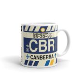 Read more about the article CBR Canberra Coffee Mug • Airport Code & Vintage Baggage Tag Design